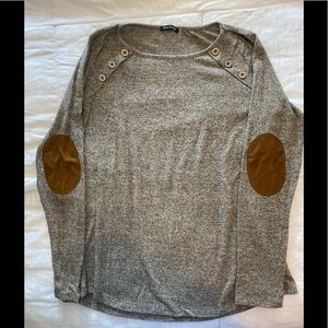 Long Sleeve Women’s Shirt with Button Detailing and Faux Leather Elbow Pads